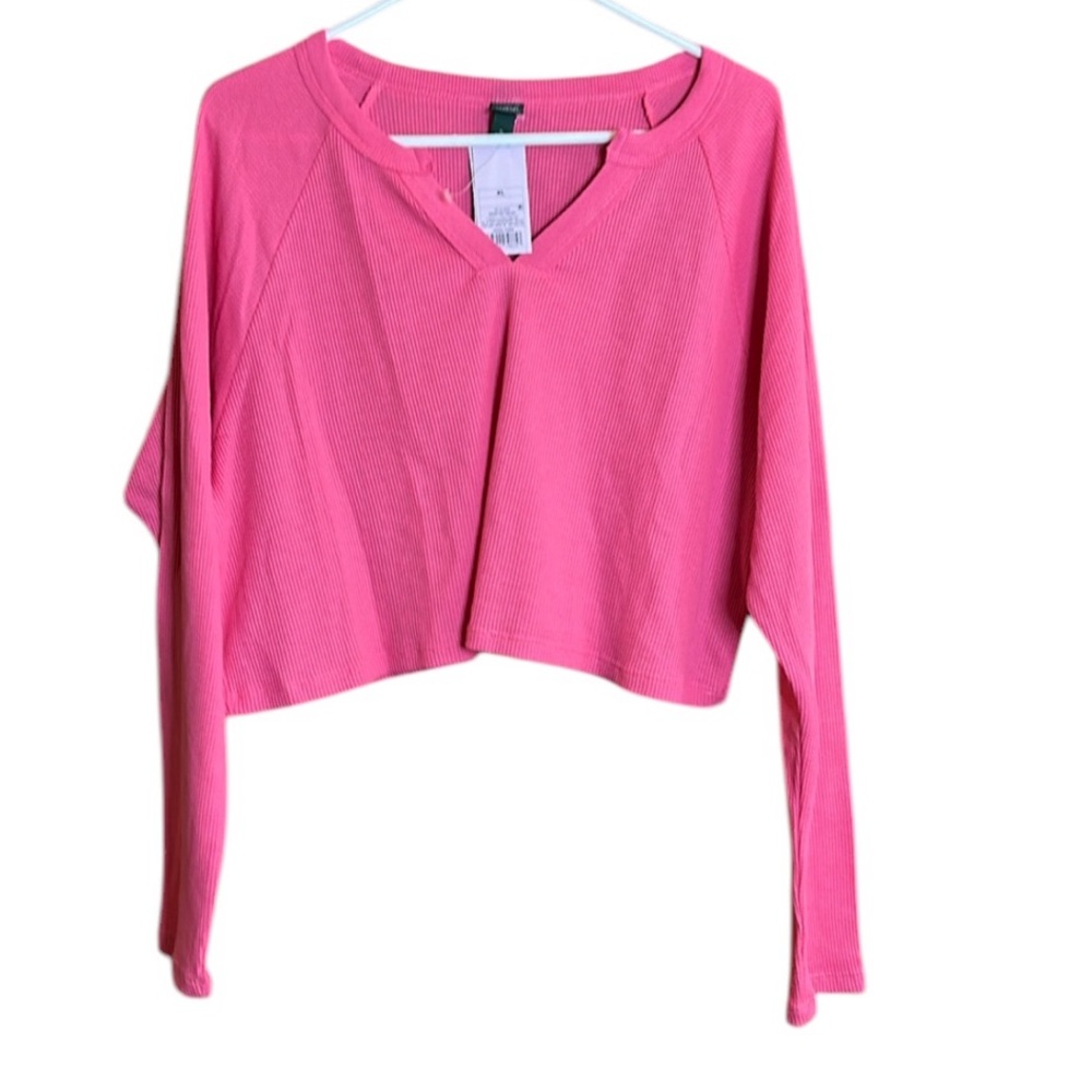 Wild Fable Pink Long Sleeve Lightweight Waffle Weave, V-Neck Crop, New With Tags
